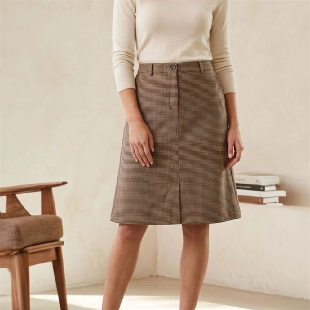 LL Bean Skirt Womens Sz 12P Houndstooth Equestrian Classic Fit Vintage timeless